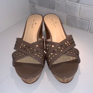 Kate Spade taupe patent leather wedge
